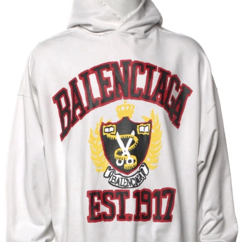 Balenciaga Hoodie  
White Sz. S Oversized With DIY College Logo
NWT & Authentic